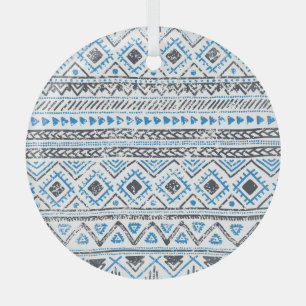 Ethnisch Blau, weißer nahtloser Hintergrund. Ornament Aus Glas