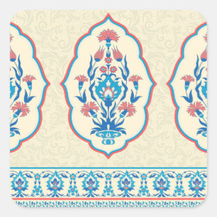 Ethnisch-florale Stoffe: Nahtlose Eleganz Quadratischer Aufkleber