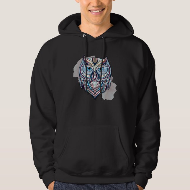 Ethnisch gemusterte Eule Hoodie (Vorderseite)