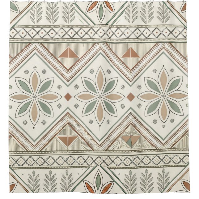 Ethnisch geometrisches, florales, nahtloses Muster Duschvorhang (Vorderseite)