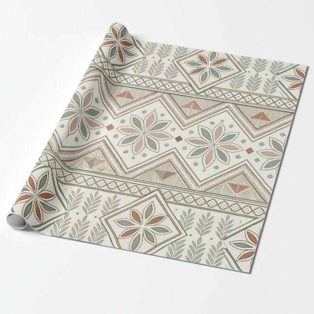Ethnisch geometrisches, florales, nahtloses Muster Geschenkpapier (Ungerollt)
