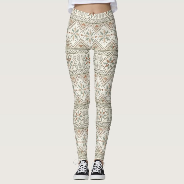 Ethnisch geometrisches, florales, nahtloses Muster Leggings (Vorderseite)