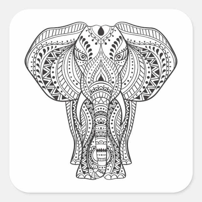 Ethnisch-indischer Elefant Quadratischer Aufkleber (Vorderseite)