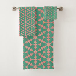 Ethnisch-marokkanisches geometrisches Mosaikmuster Badhandtuch Set