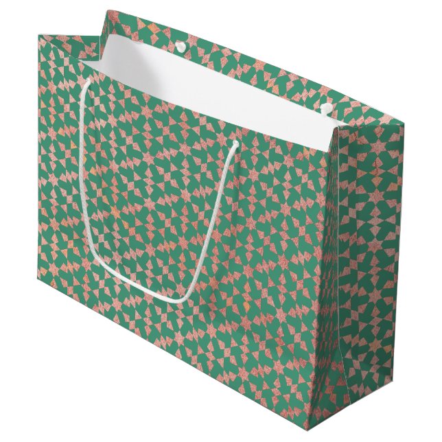 Ethnisch-marokkanisches geometrisches Mosaikmuster Große Geschenktüte (Vorderseite Schrägansicht)