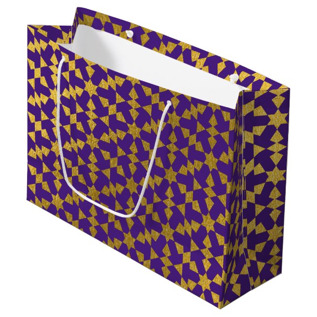 Ethnisch-marokkanisches geometrisches Mosaikmuster Große Geschenktüte (Vorderseite Schrägansicht)