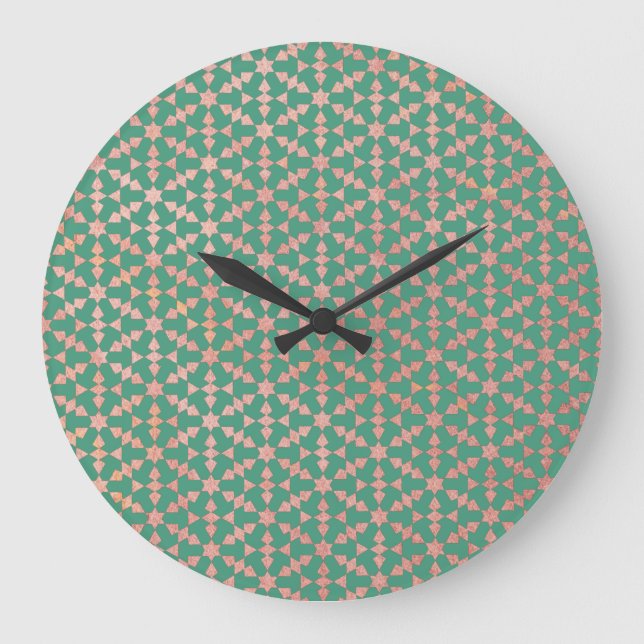 Ethnisch-marokkanisches geometrisches Mosaikmuster Große Wanduhr (Vorderseite)