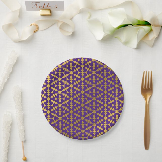 Ethnisch-marokkanisches geometrisches Mosaikmuster Pappteller (Hochzeit)