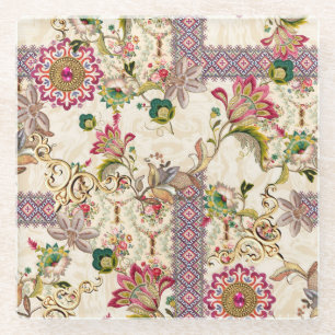 Ethnisch Mughal Floral Paisley Glasuntersetzer
