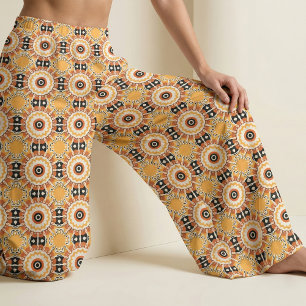 Ethnisch-orangefarbenes Schwarz-Weiß-Damast-Mosaik Stoff