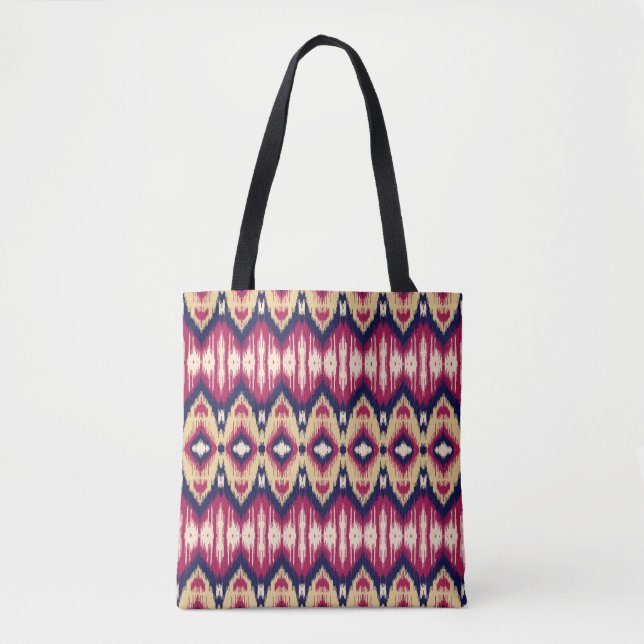 Ethnisch rosa blaue Kat Zickzack Muster Hintergrun Tasche (Vorderseite)