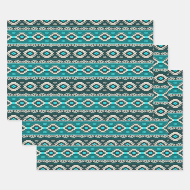 Ethnisch-südwestliches geometrisches Muster Geschenkpapier Set (Set)