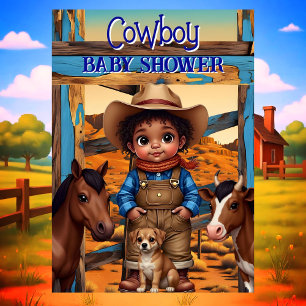 Ethnisch Süßer Cowboy-Junge Baby Shower Pferd Kuh Einladung