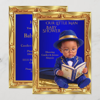 Ethnisch Süßer Kleiner Mann Baby Shower Gold Blau  Einladung
