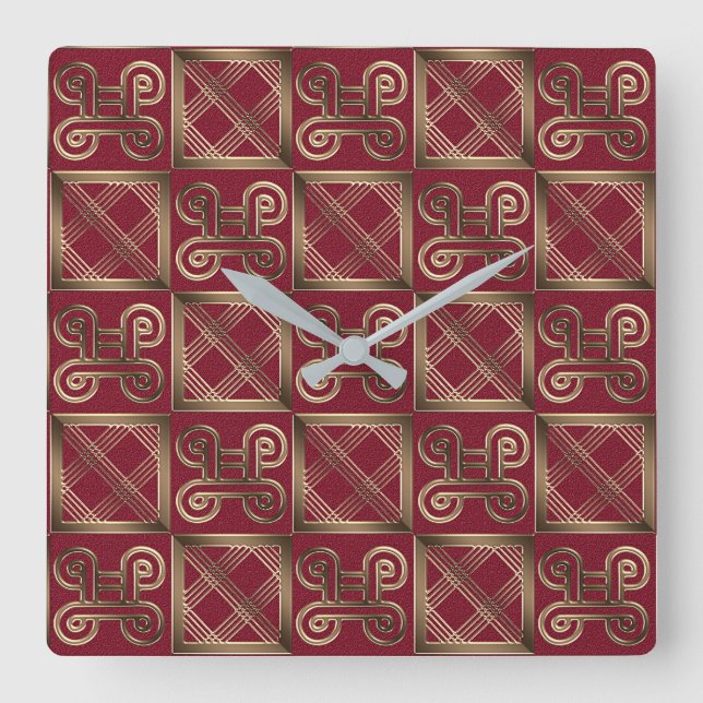 Ethnische afrikanische goldene Adinkra Symbole Quadratische Wanduhr (Vorderseite)