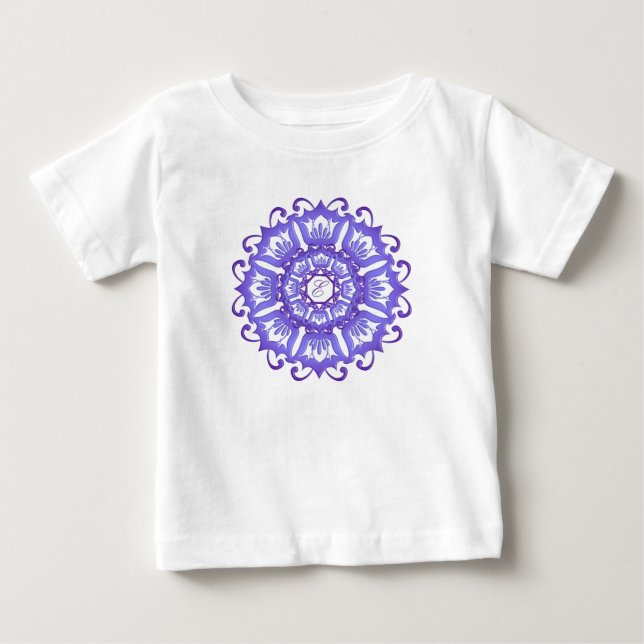 Ethnische aquamarine Mandala. Monogramm. Baby T-shirt (Vorderseite)