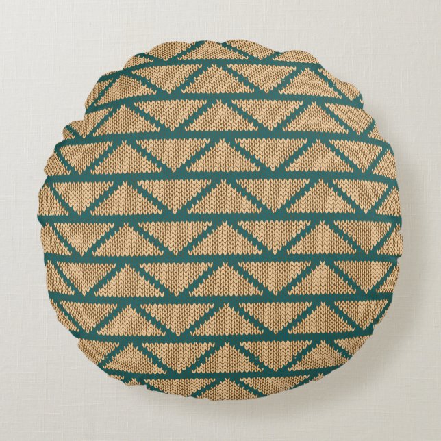 Ethnische Art gestricktes Muster Rundes Kissen (Vorderseite)