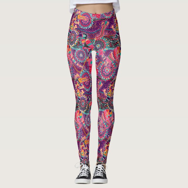 Ethnische Art-Tiermuster 2 Leggings (Vorderseite)