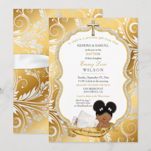 Ethnische Baby-Mädchen-Taufe Christening Goldkreuz Einladung