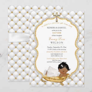 Ethnische Baby-Mädchen-Taufe Christening Goldkreuz Einladung