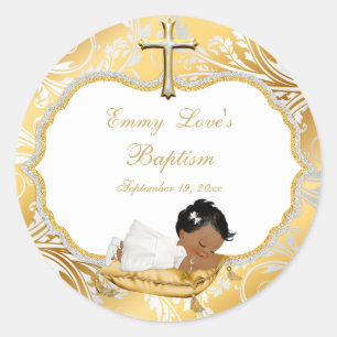 Ethnische Baby-Mädchen-Taufe Goldkreuz Runder Aufkleber