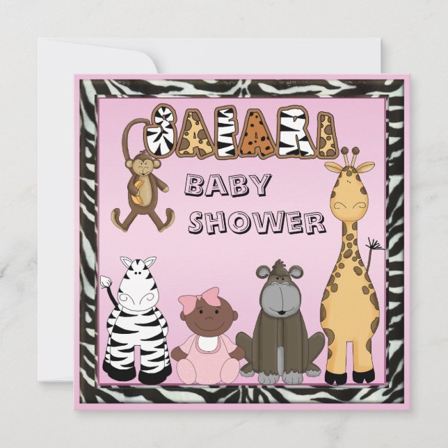 Ethnische Baby-u. Safari-Tier-Babyparty Einladung (Vorderseite)