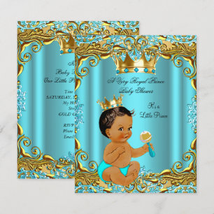 Ethnische Babyparty Prinz Gold Türkis Aqua Einladung