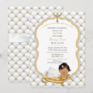Ethnische Babytaufe Christening Goldkreuz Einladung