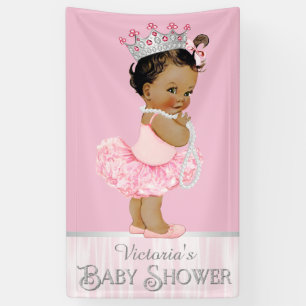 Ethnische Ballerina-Tutu-Rosa-Grau-Baby-Shower Banner