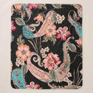 Ethnische Blume und Blätter mit Paisley Vintage Sherpadecke