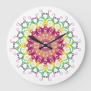 Ethnische Blumenmandala. Große Wanduhr