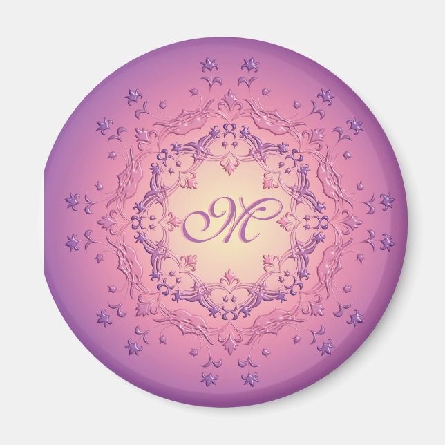 Ethnische Blumenmandala. Monogramm. Magnet (Vorne)