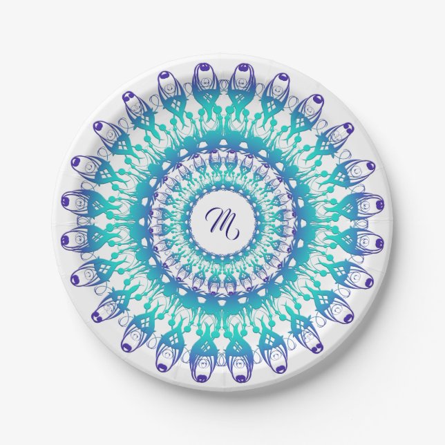 Ethnische Blumenmandala.Monogramm Pappteller (Vorderseite)