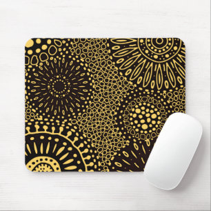 Ethnische Blumenmuster-Mauspad in Schwarz und Gold Mousepad