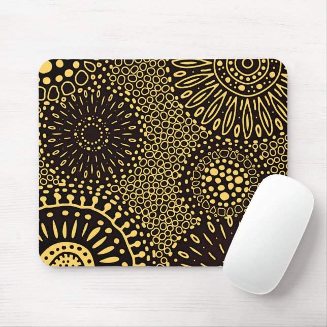 Ethnische Blumenmuster-Mauspad in Schwarz und Gold Mousepad (Mit Mouse)