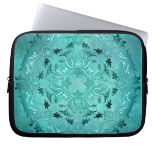 Ethnische BlumenTürkis-Schmutz-Mandala Laptopschutzhülle
