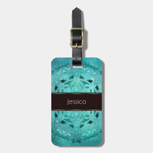Ethnische BlumenTürkis-Schmutz-Mandala. Name Gepäckanhänger (Vorderseite vertikal)