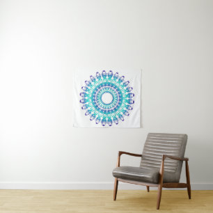 Ethnische BlumenTürkis-Schmutz-Mandala Wandteppich