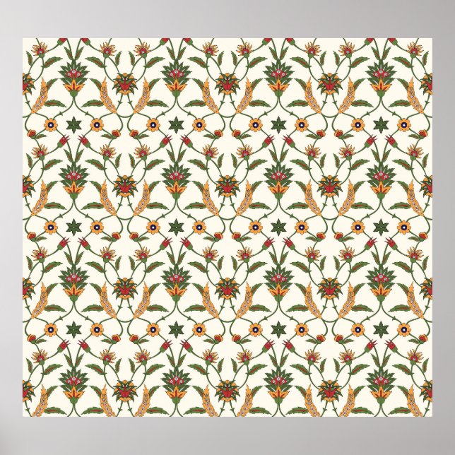 Ethnische Blüte: Stilvolles Nahtloses Ornament. Poster (Vorne)