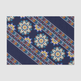 Ethnische Bohemische Blume Zickzack Navy Decoupage Seidenpapier