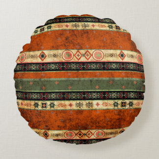 Ethnische Boho Grunge, farbenfrohe Muster. Rundes Kissen