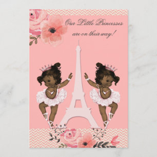 Ethnische Doppelballerina-Blumenparis-Babyparty Einladung