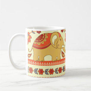 Ethnische Elefanten, Blume, nahtlose Muster. Kaffeetasse