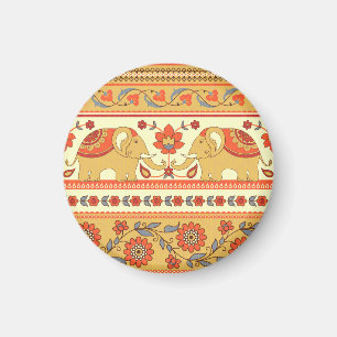 Ethnische Elefanten, Blumen, nahtloses Muster. Magnet