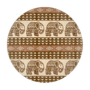 Ethnische Elefanten Geometrisches Vintage-Muster Schneidebrett