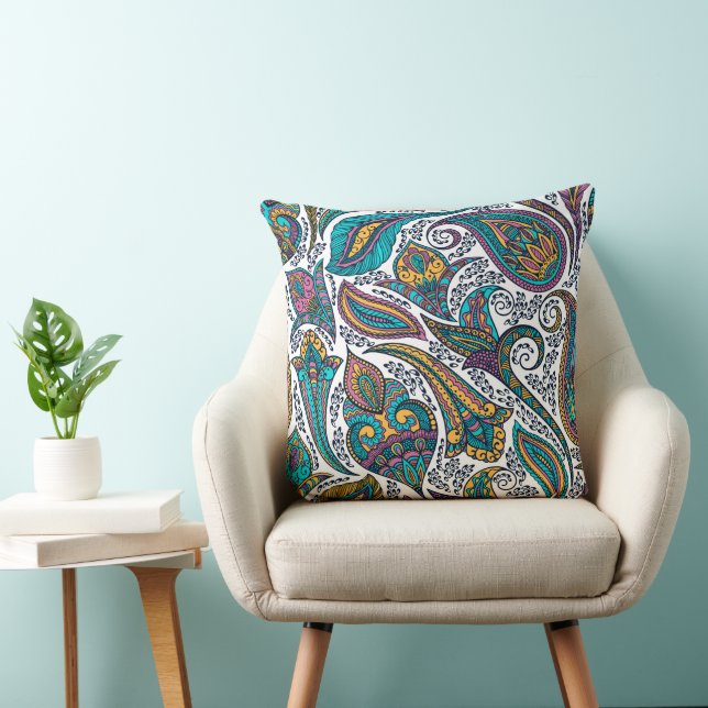 Ethnische farbenfrohe, blumenreiche Paisley-Muster Kissen (Stuhl )