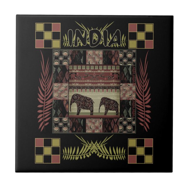 Ethnische Flickenteppiche in Indien Fliese (Vorderseite)