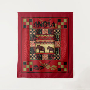 Ethnische Flickenteppiche in Indien Wandteppich