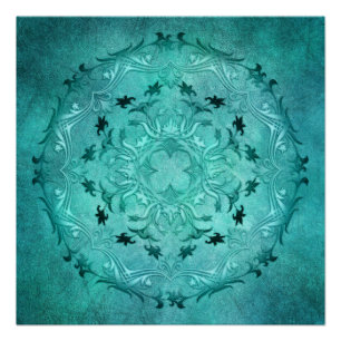 Ethnische florale türkisfarbene Grunge mandala. Poster