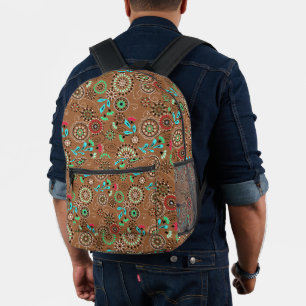 Ethnische Folk abstrakt florale Muster Retrobraun Bedruckter Rucksack